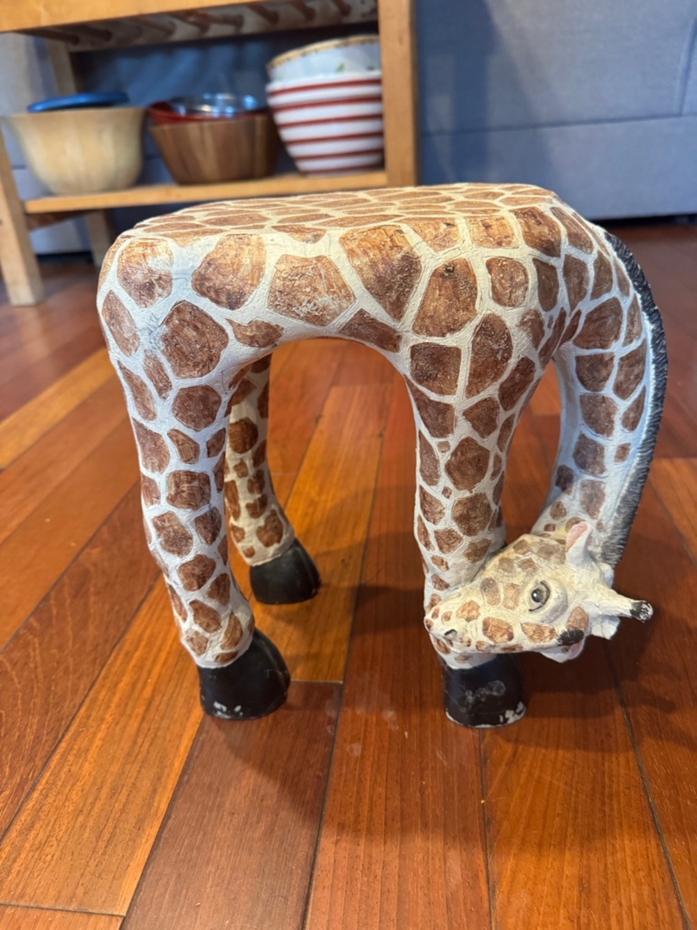 Hand-Painted Brown & White Giraffe Accent Stool/Art Piece/Plant Stand
